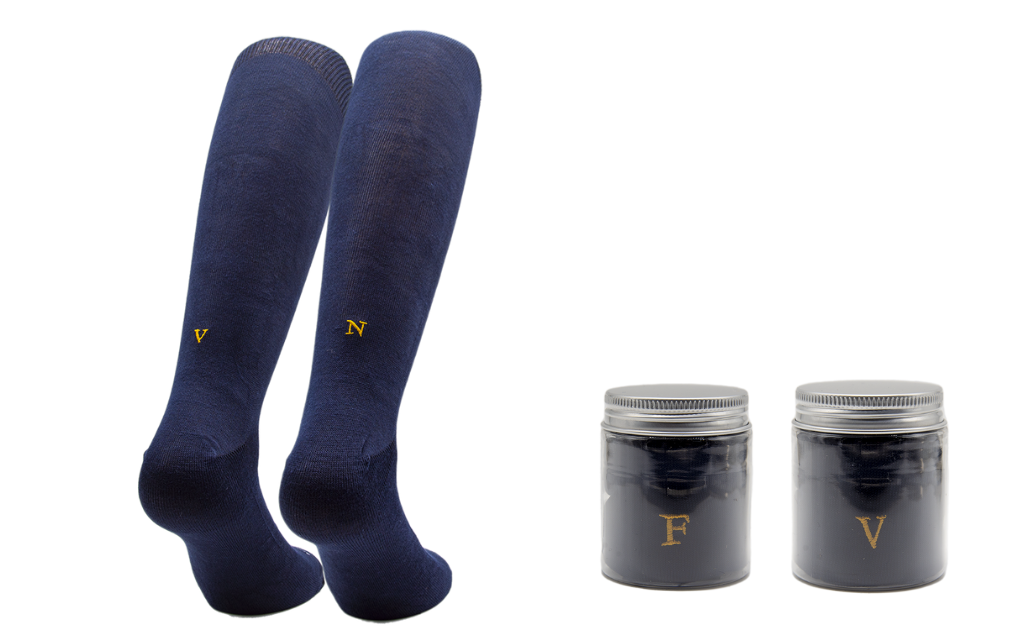 Chaussettes Homme Bleues avec initiales Moutarde - Coton Stretch - Taille 40/45 - 134