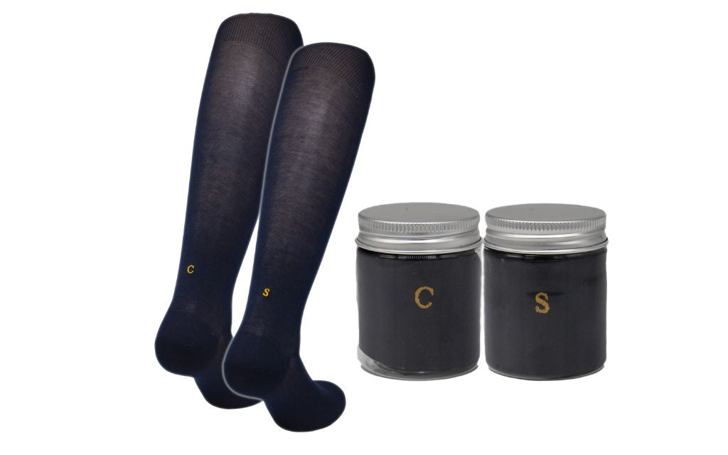 Chaussettes Homme Bleues avec initiales Moutarde - Fil d'Ecosse - Taille 40/45 - 154