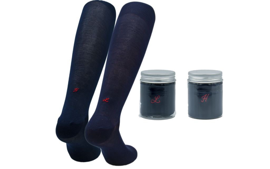 Chaussettes Homme Bleues Initiales en Cursive - Ecosse Stretch - Taille 40/45 - 155