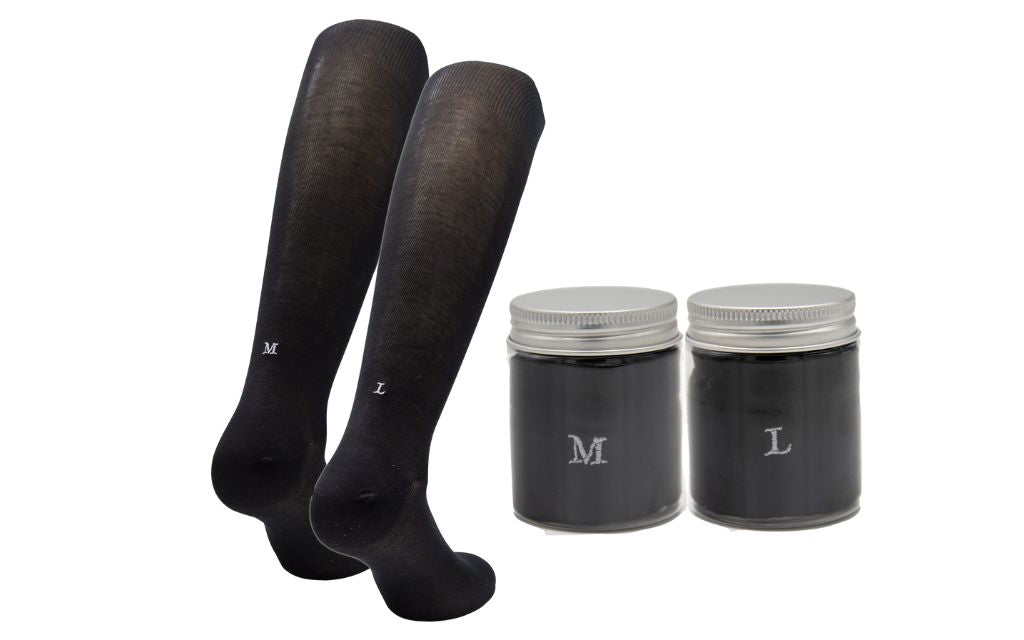 Men's Black Socks with Gray Initials - Stretch Lisle - Size 40/45 - 159