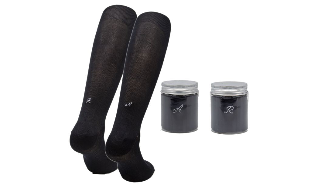 Men's Black Socks Initials in Cursive - Lisle Stretch - Size 40/45 - 169