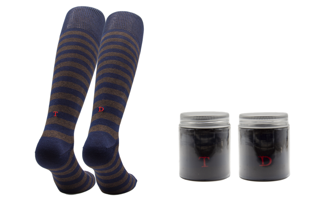 Men's Striped Socks Navy Blue - Brown - Stretch Cotton - Size 40/45 - 209