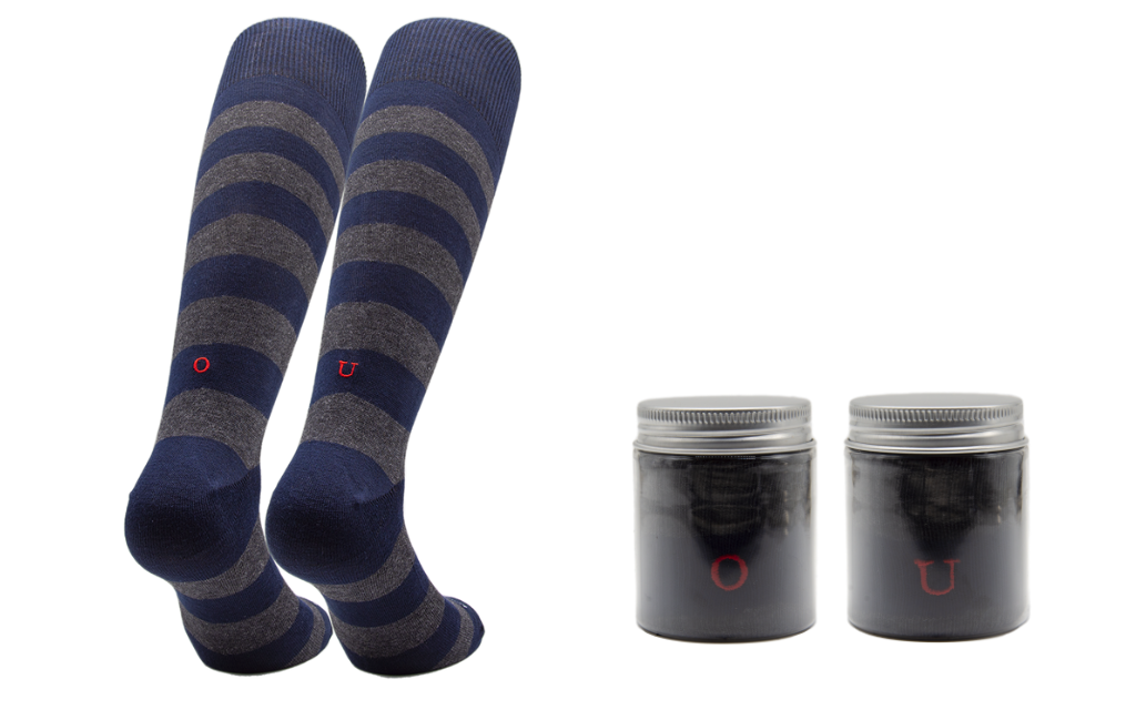 Chaussettes Rayées Homme Bleu Marine - Gris - Coton Stretch - Taille 40/45 - 271