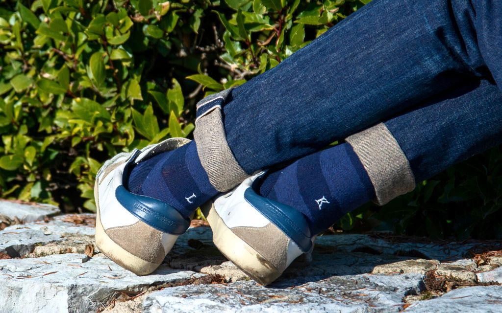 Calze a Righe Uomo Blu Navy - Blu mel.- Cotone Stretch - Taglia 40/45 - 273