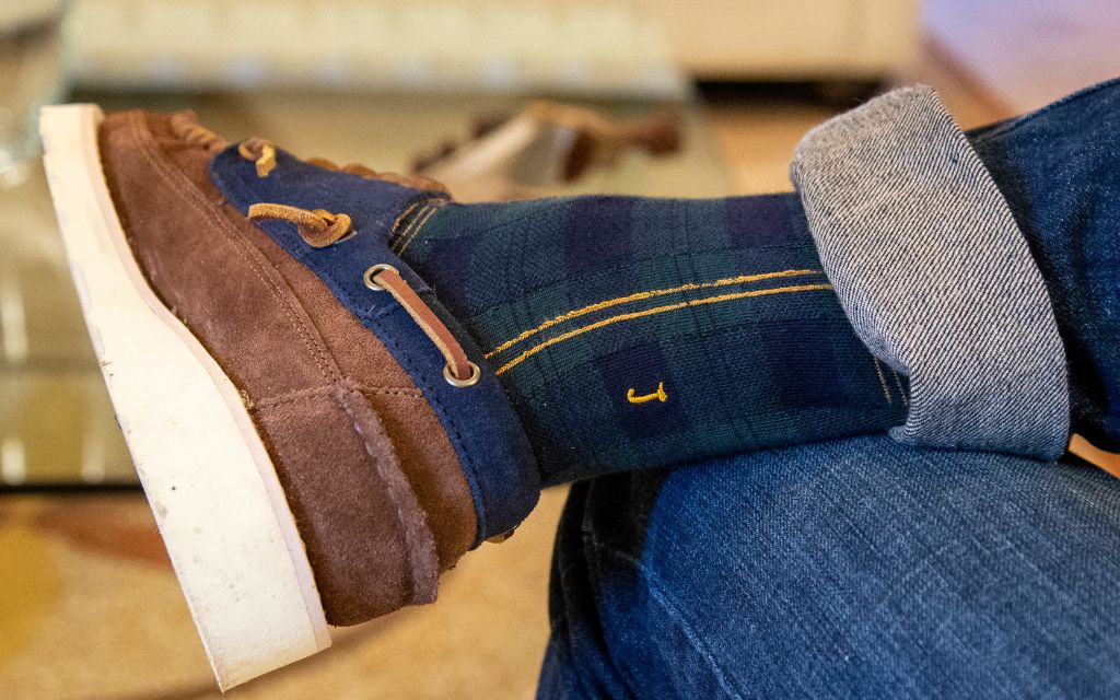 Chaussettes Vertes à Carreaux Bleus pour Homme - Coton Stretch - Taille 40/45 - 523