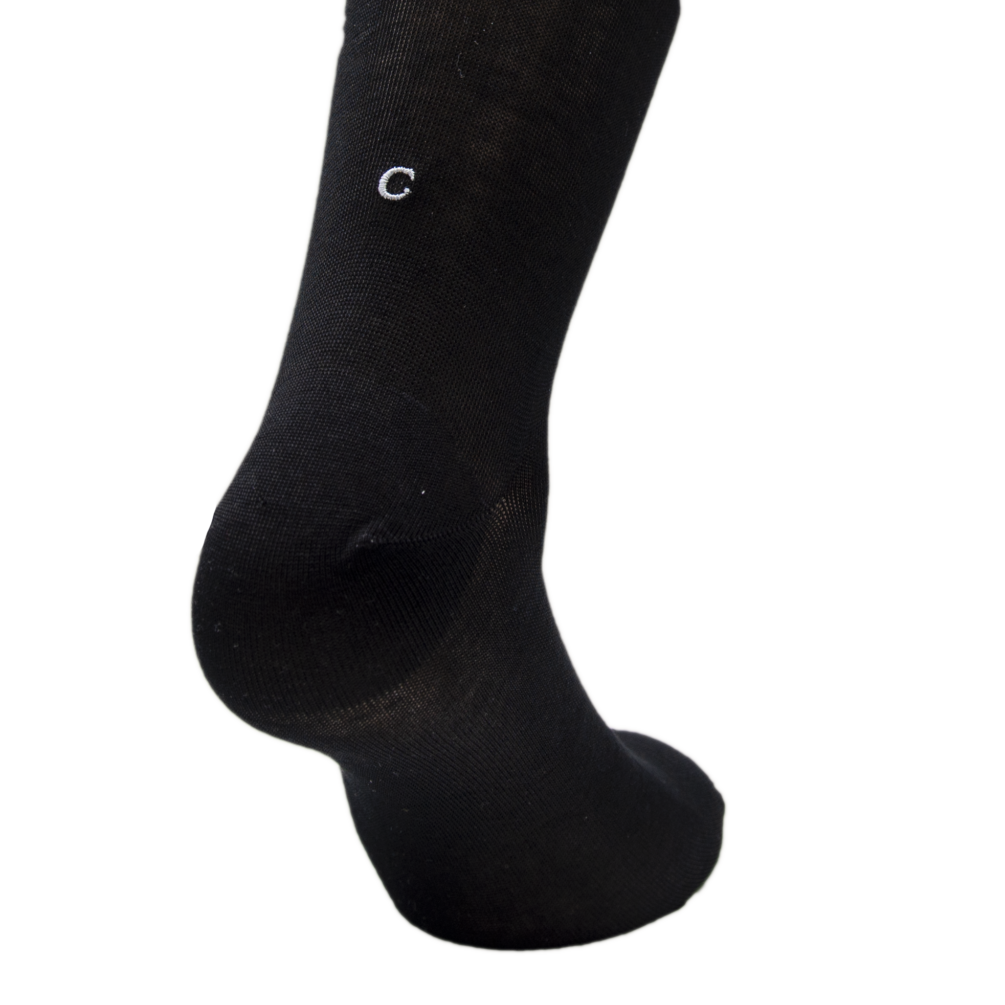 Men's Black Socks with Gray Initials - Stretch Lisle - Size 40/45 - Calf Length 194