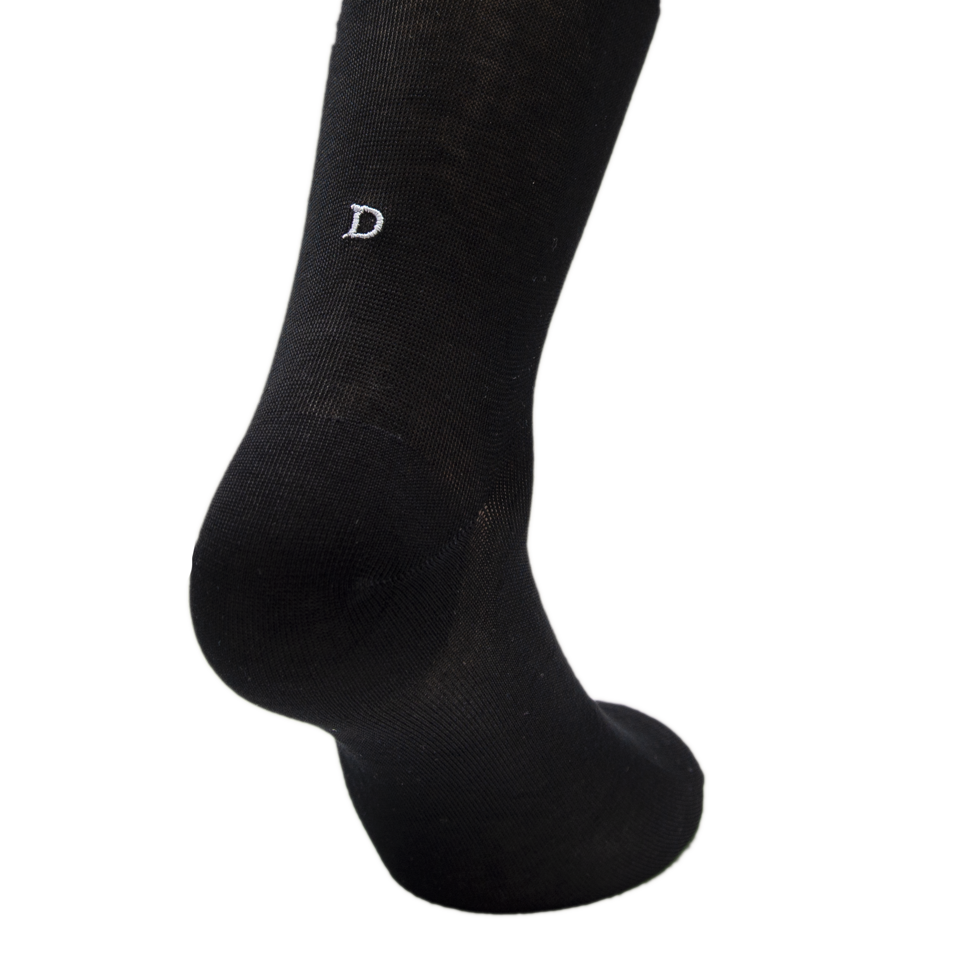 Men's Black Socks with Gray Initials - Stretch Lisle - Size 40/45 - Calf Length 194