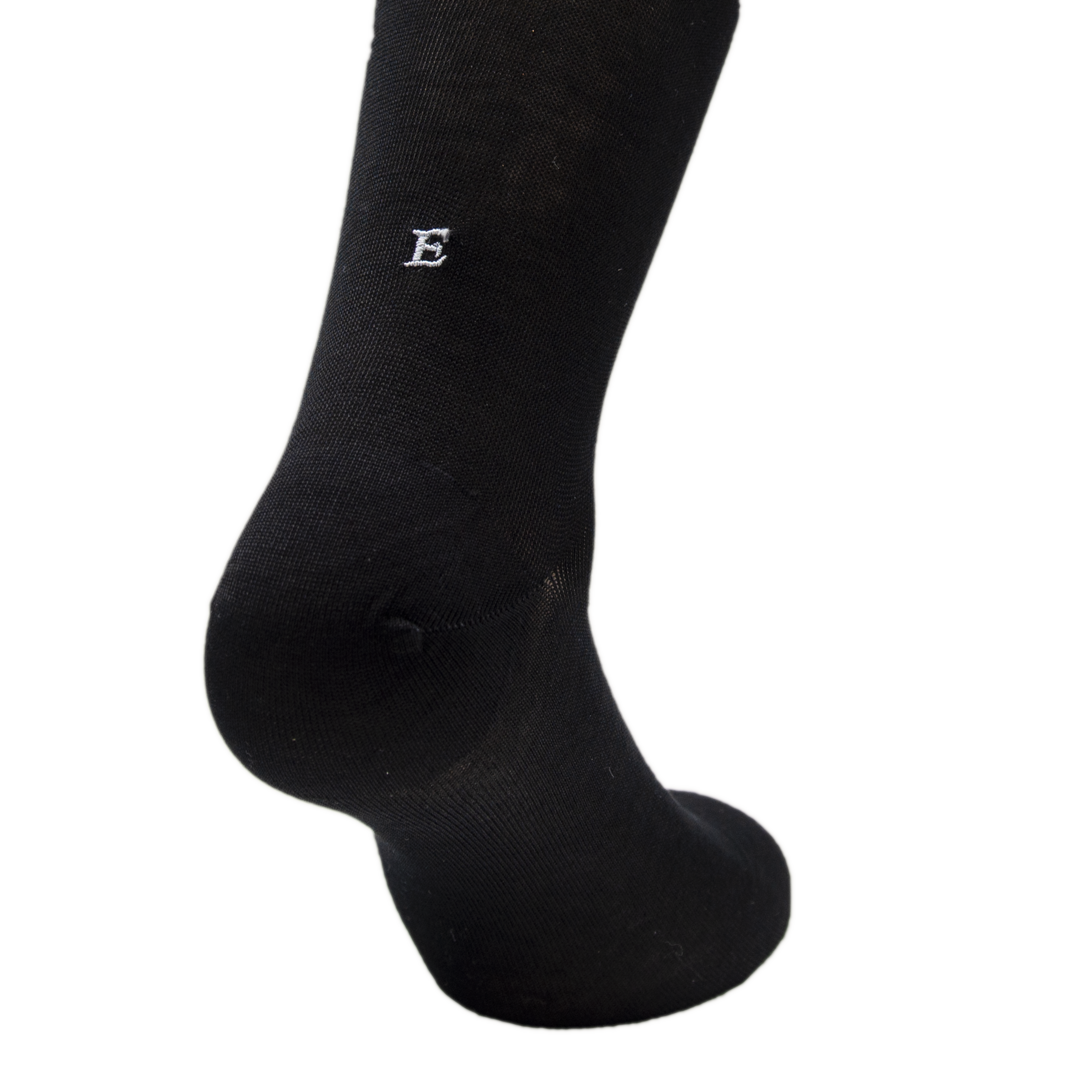 Men's Black Socks with Gray Initials - Stretch Lisle - Size 40/45 - Calf Length 194