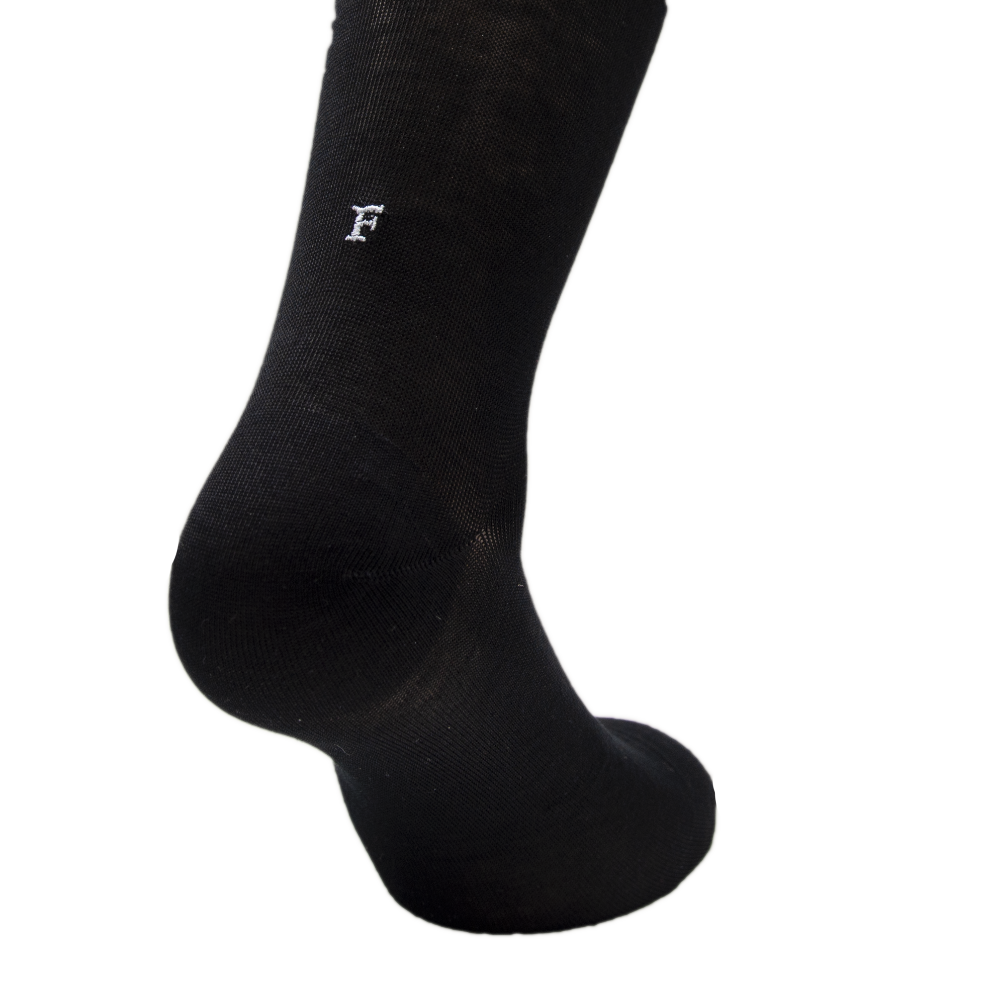 Men's Black Socks with Gray Initials - Stretch Lisle - Size 40/45 - Calf Length 194