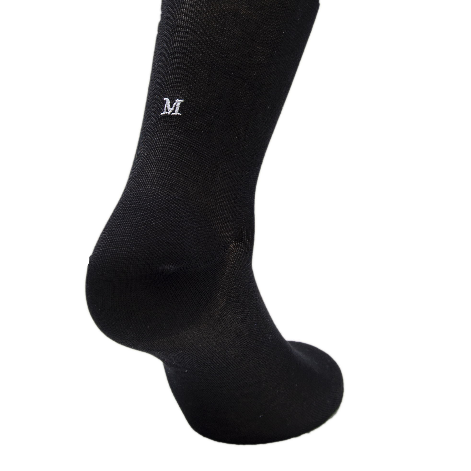 Men's Black Socks with Gray Initials - Stretch Lisle - Size 40/45 - Calf Length 194