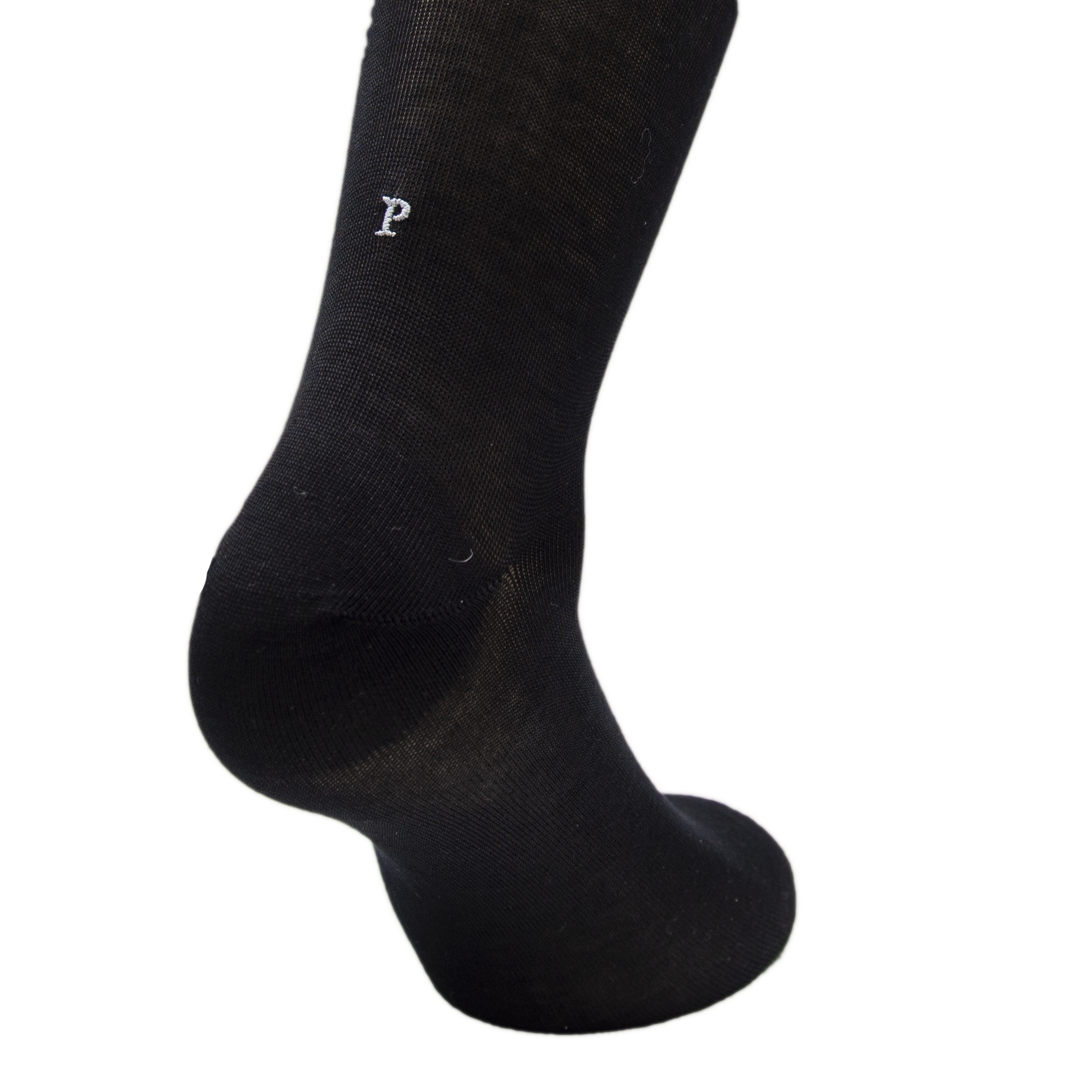 Men's Black Socks with Gray Initials - Stretch Lisle - Size 40/45 - Calf Length 194