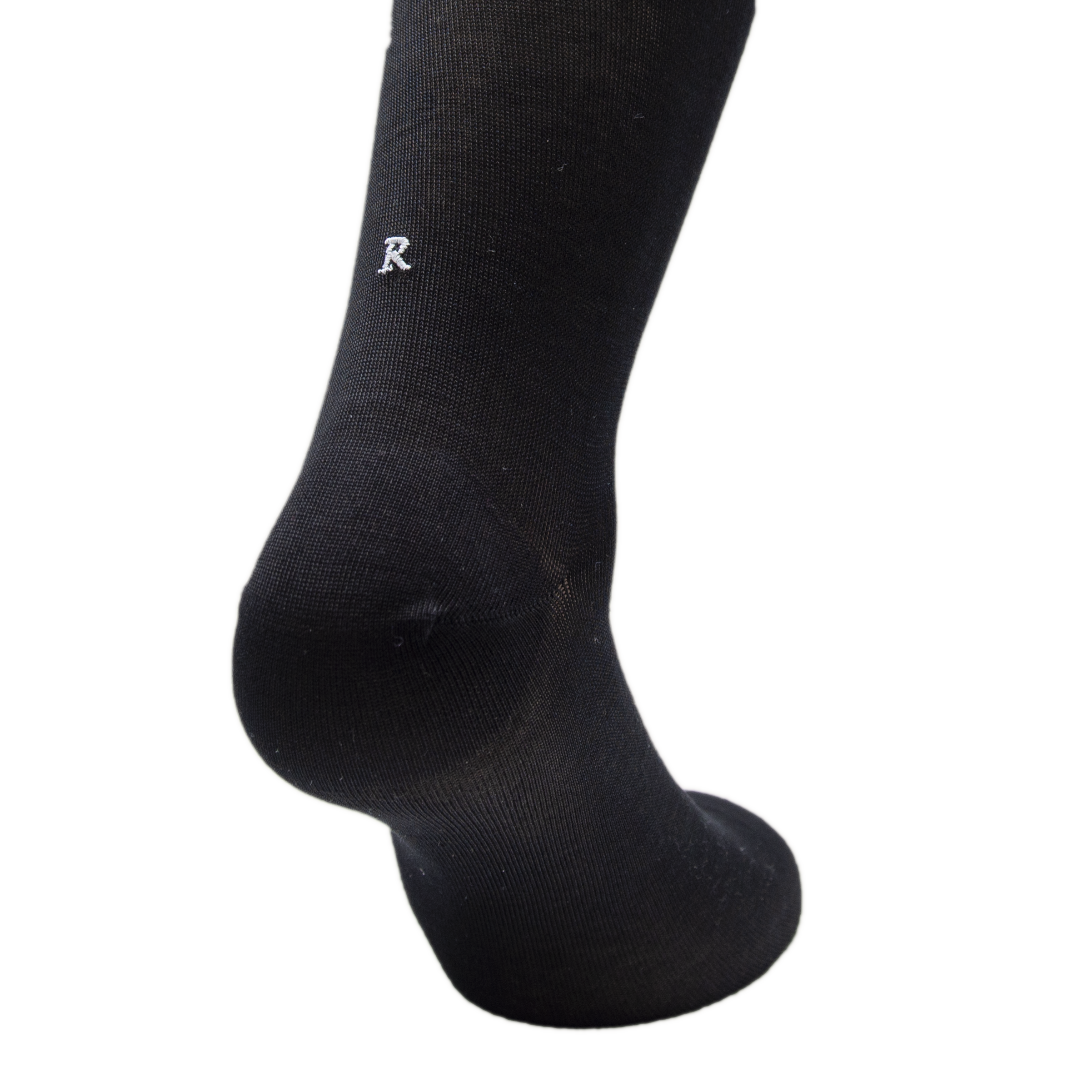 Men's Black Socks with Gray Initials - Stretch Lisle - Size 40/45 - Calf Length 194