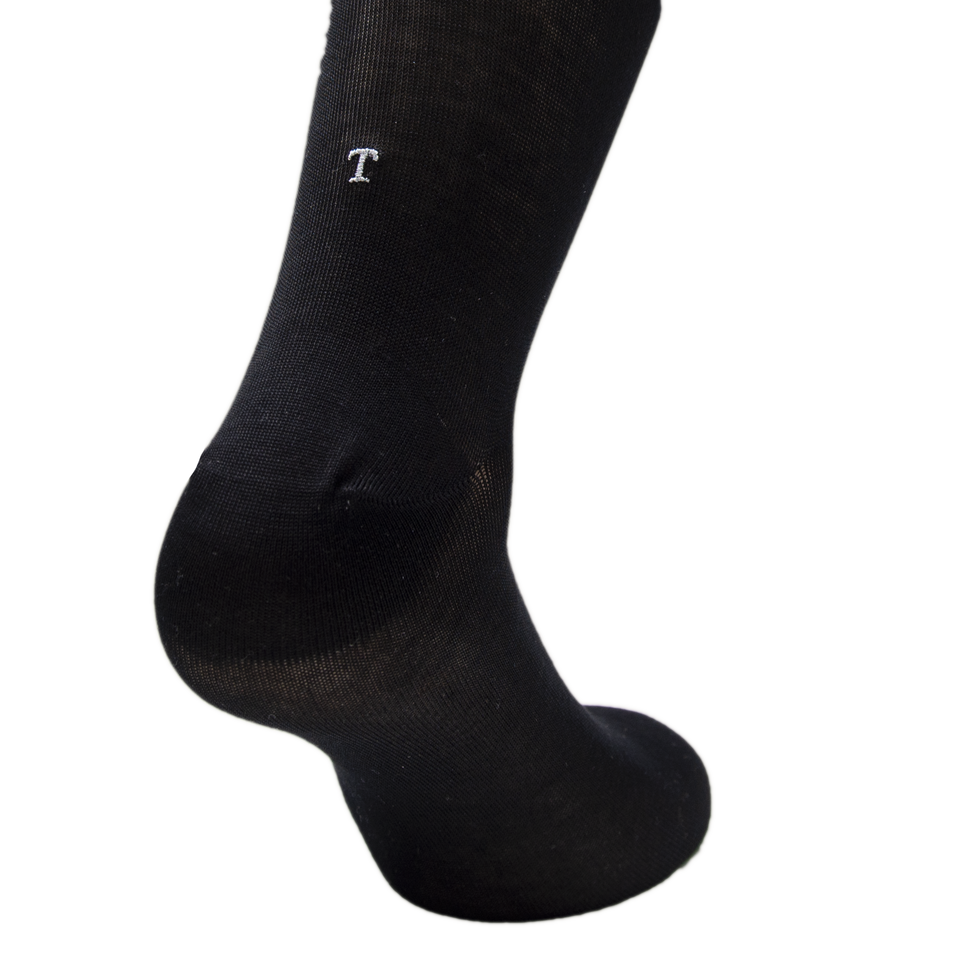 Men's Black Socks with Gray Initials - Stretch Lisle - Size 40/45 - Calf Length 194