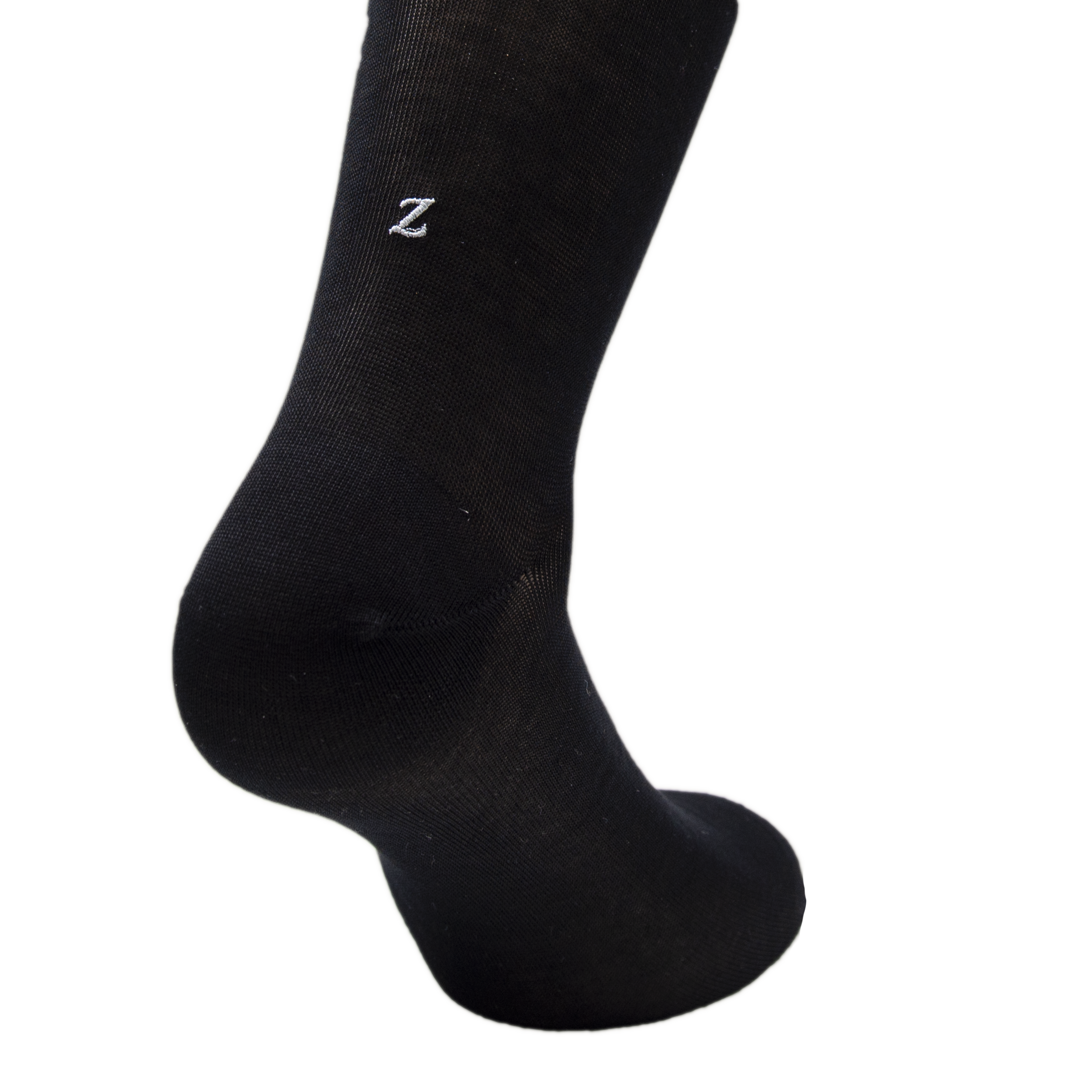 Men's Black Socks with Gray Initials - Stretch Lisle - Size 40/45 - Calf Length 194