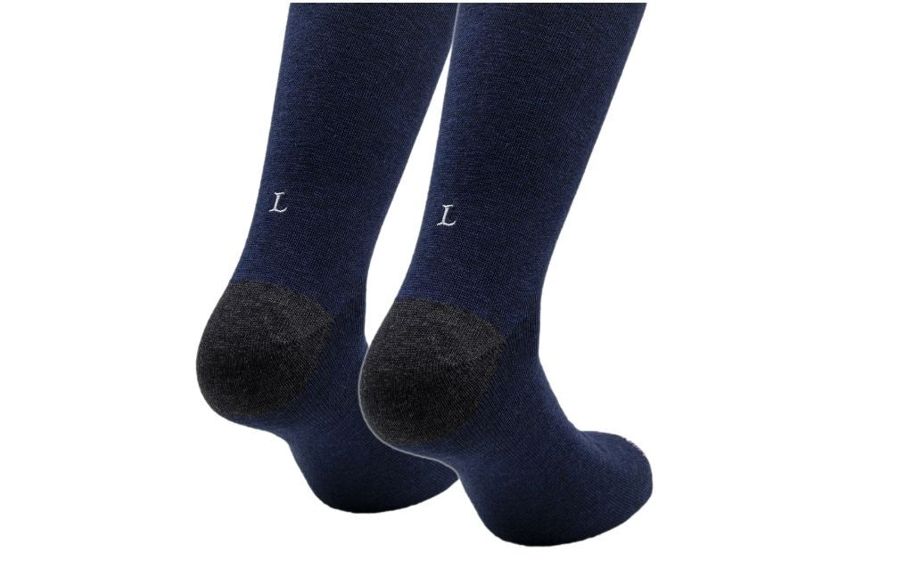 calza uomo blu melange cotone organico personalizzata iniziali ricamate 104_A